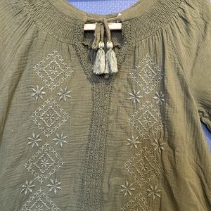 ‼️Price Drop: Washed, never worn Lucky Brand minty/army green embroidered dress